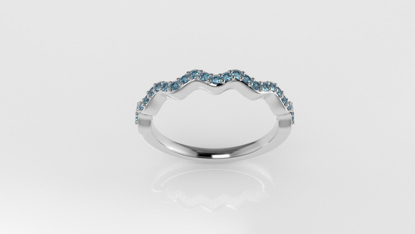 14K Engagement Gold Ring with 25 Aquamarine 1.2mm each, stt prong, "zigzag shape"