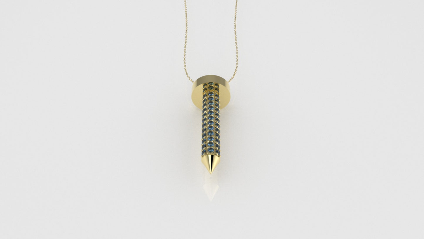 14K Pendant with 36 Blue Topaz 1mm each, Only Pendant, "construction nail"