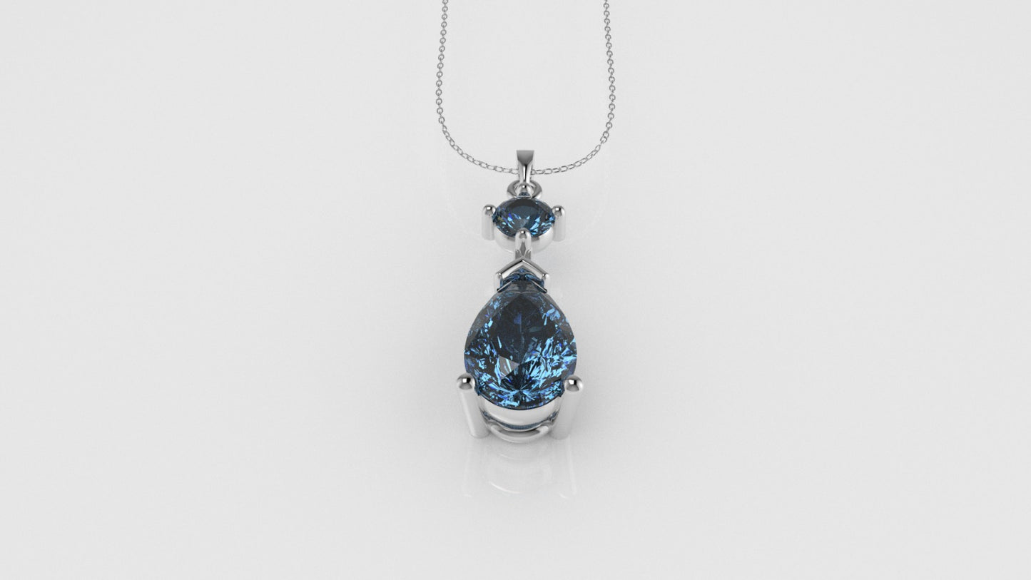 14K Pendant with 2 Blue Topaz, Only Pendant, "stone pear and round"