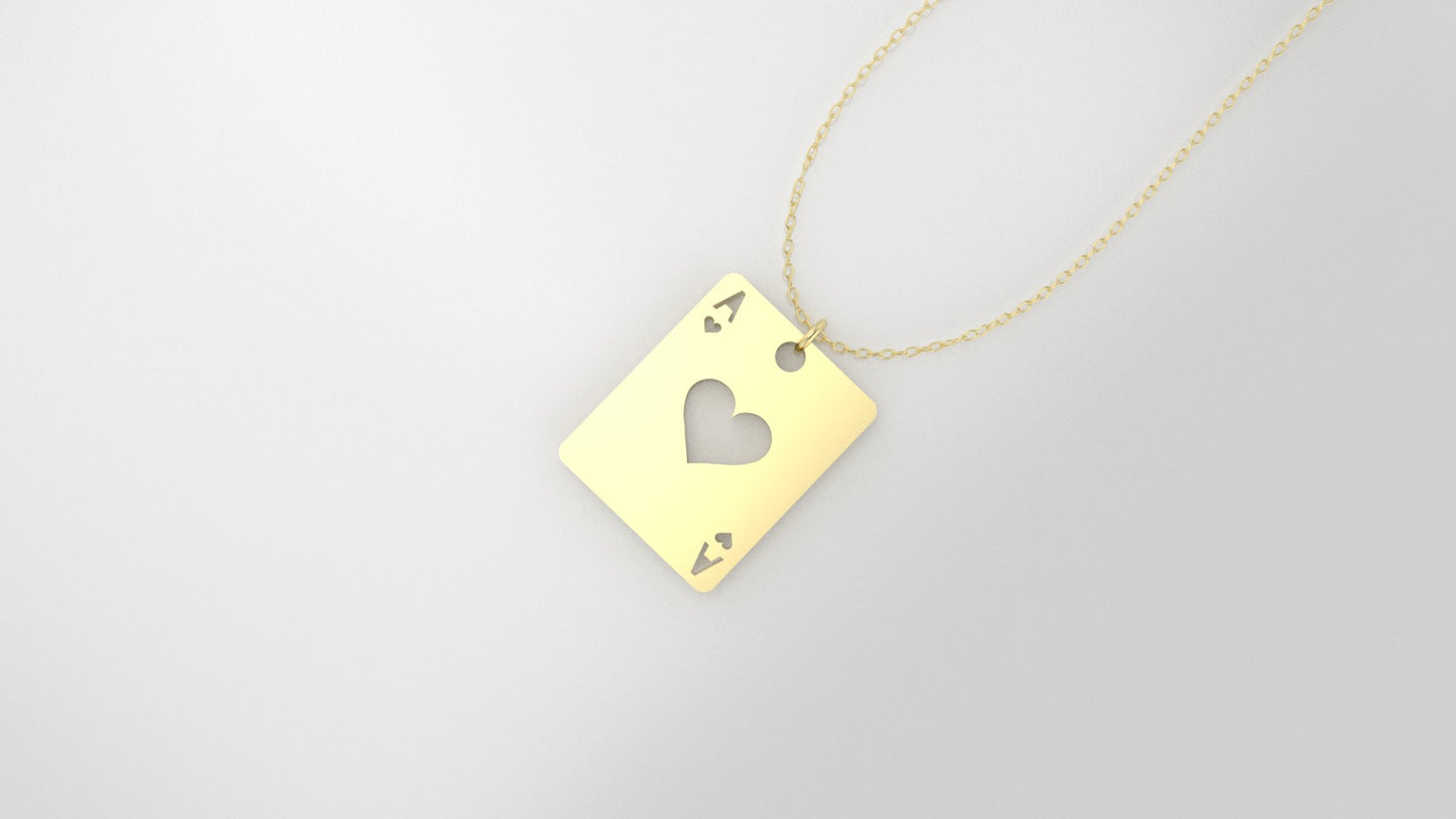14K Pendant, includes 18 inch chain, "figure of an "A" of hearts in solid gold"