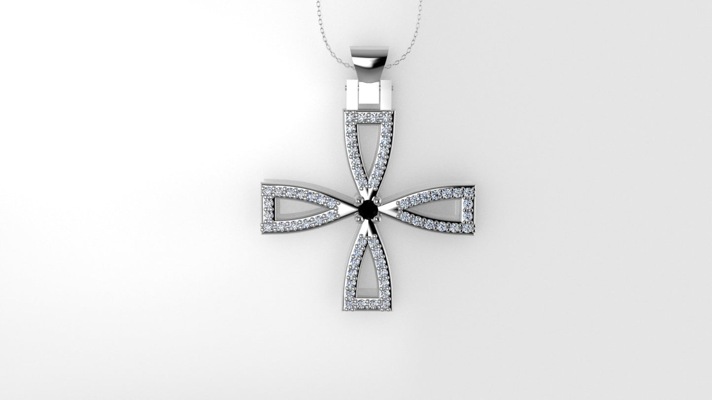 14K Pendant with 62 Diamond 1mm VS1 each and 1 Diamond Black 2mm, "Cross Style", Only Pendant