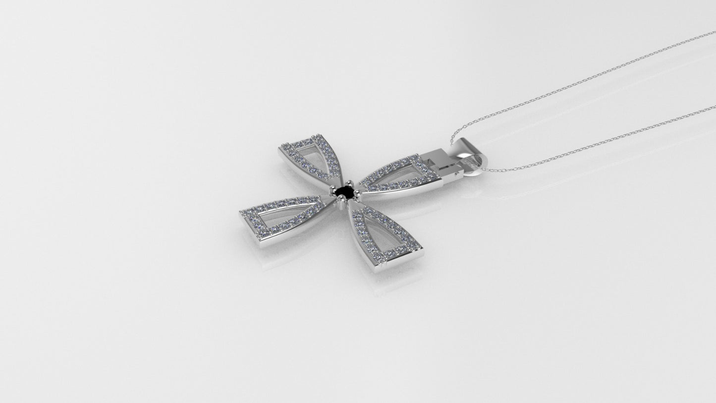 14K Pendant with 62 Diamond 1mm VS1 each and 1 Diamond Black 2mm, "Cross Style", Only Pendant