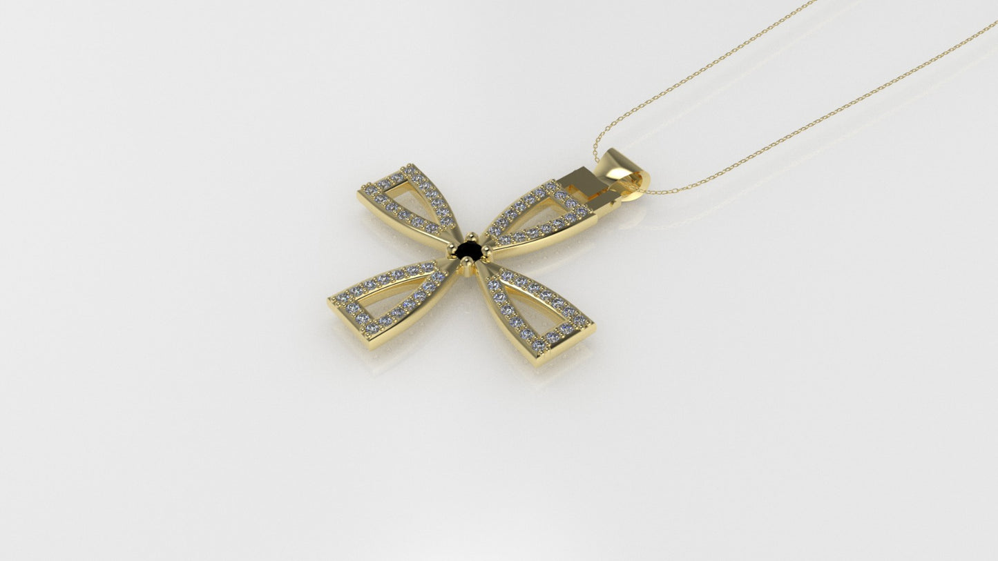 14K Pendant with 62 Diamond 1mm VS1 each and 1 Diamond Black 2mm, "Cross Style", Only Pendant