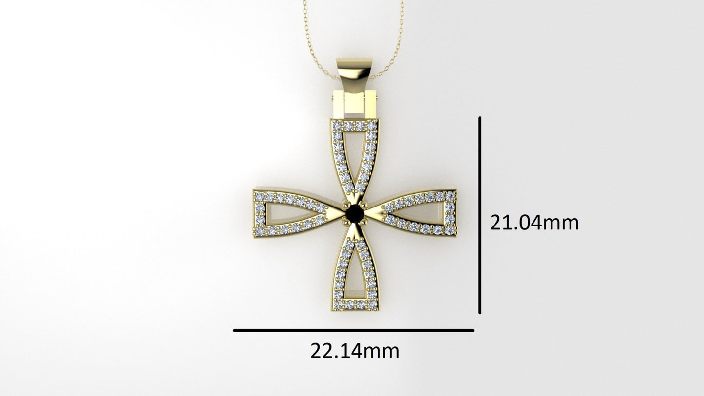 14K Pendant with 62 Diamond 1mm VS1 each and 1 Diamond Black 2mm, "Cross Style", Only Pendant