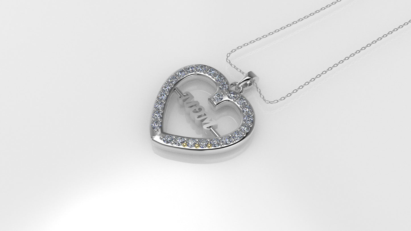 14K Pendant with 25 Diamond 1mm VS1 each, Only Pendant, "heart for MOM"