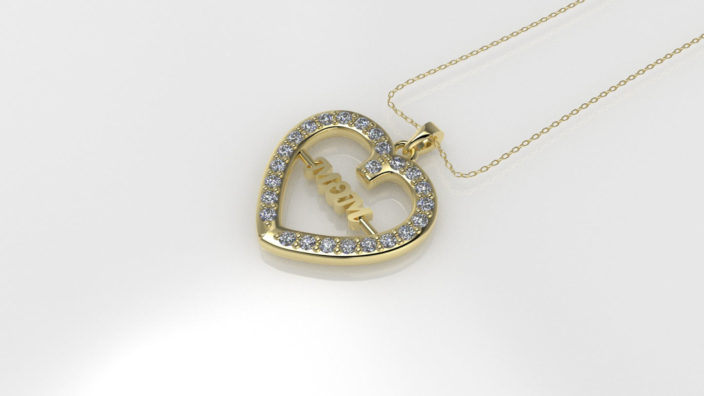 14K Pendant with 25 Diamond 1mm VS1 each, Only Pendant, "heart for MOM"