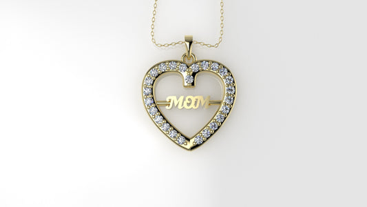 14K Pendant with 25 Diamond 1mm VS1 each, Only Pendant, "heart for MOM"