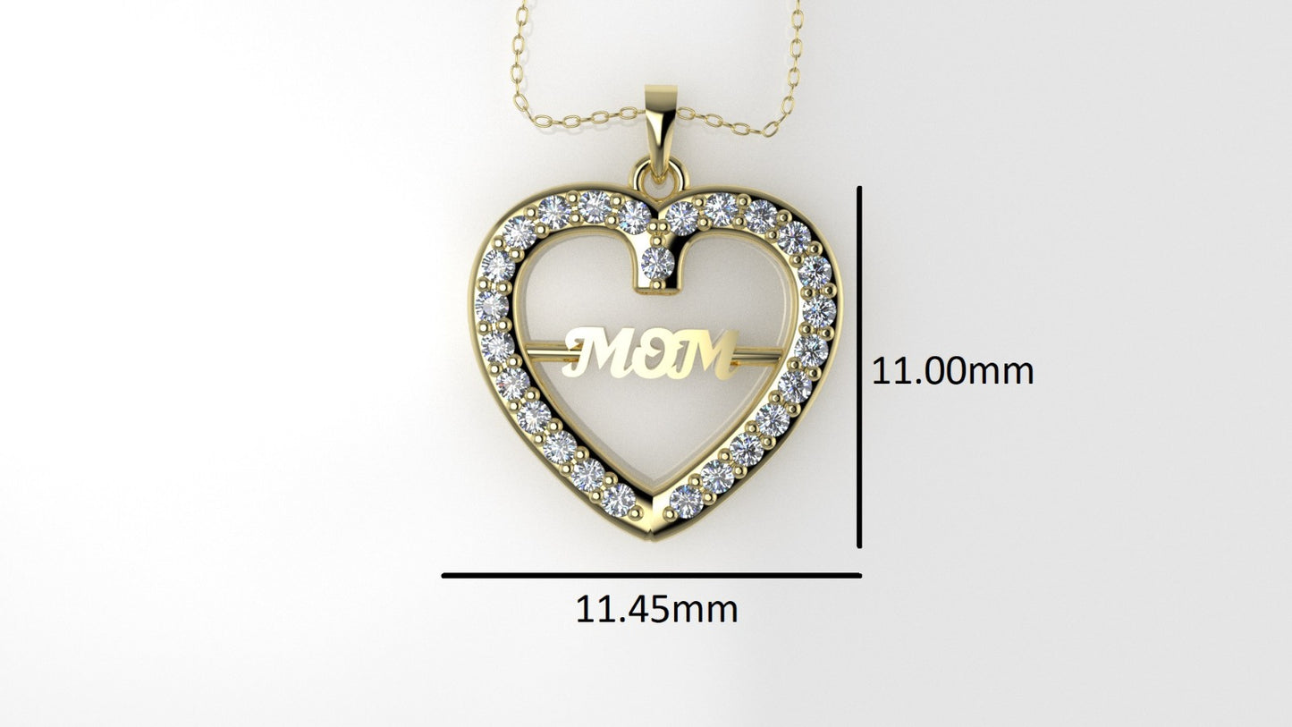 14K Pendant with 25 Diamond 1mm VS1 each, Only Pendant, "heart for MOM"