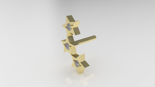 14K Ear Piercing with 3 Diamonds, Style 3 stars that form a semicircle