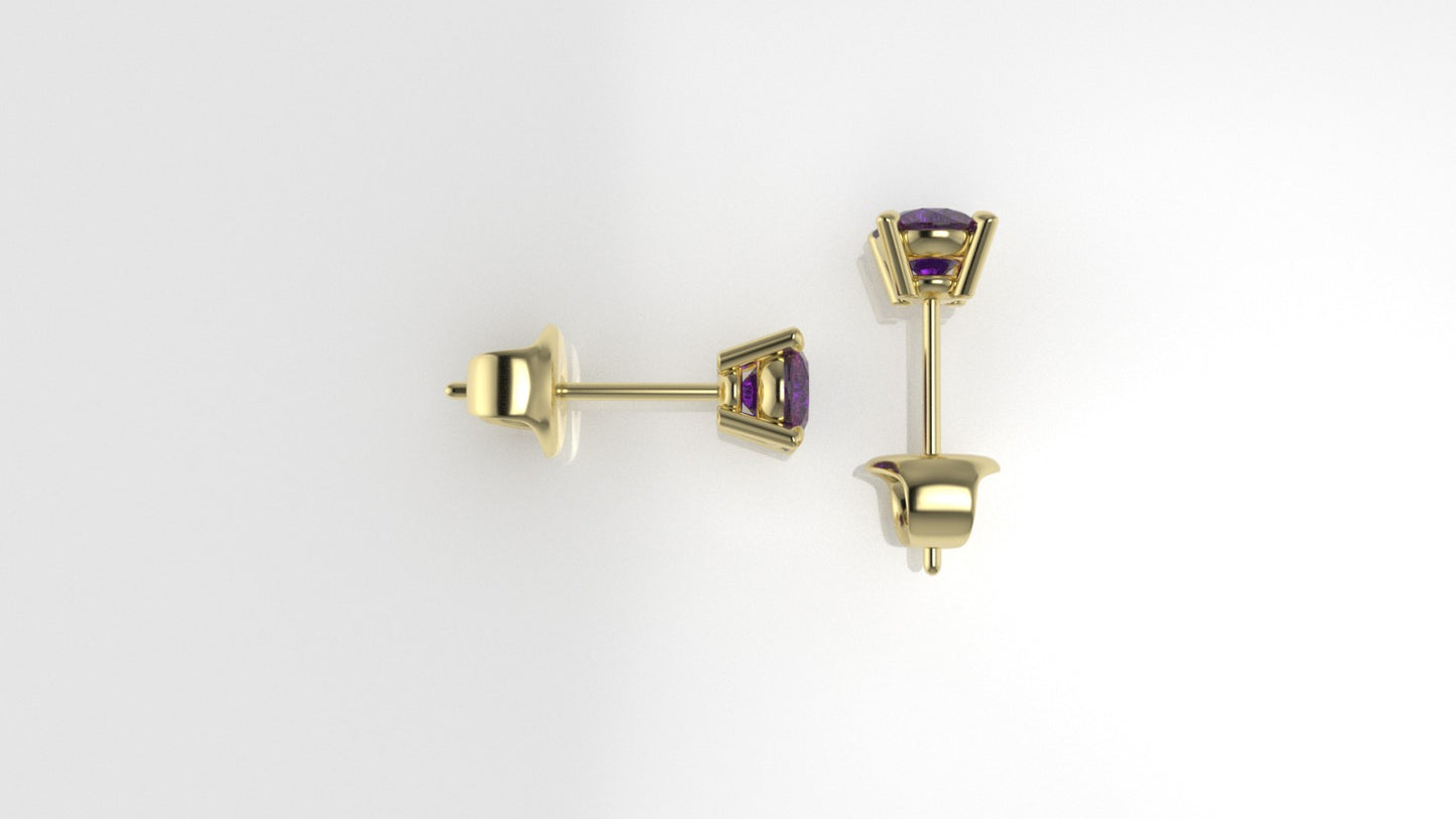 Gold Earrings with 2 AMETHYST, it is comfortable and elegant, "4 Prongs"