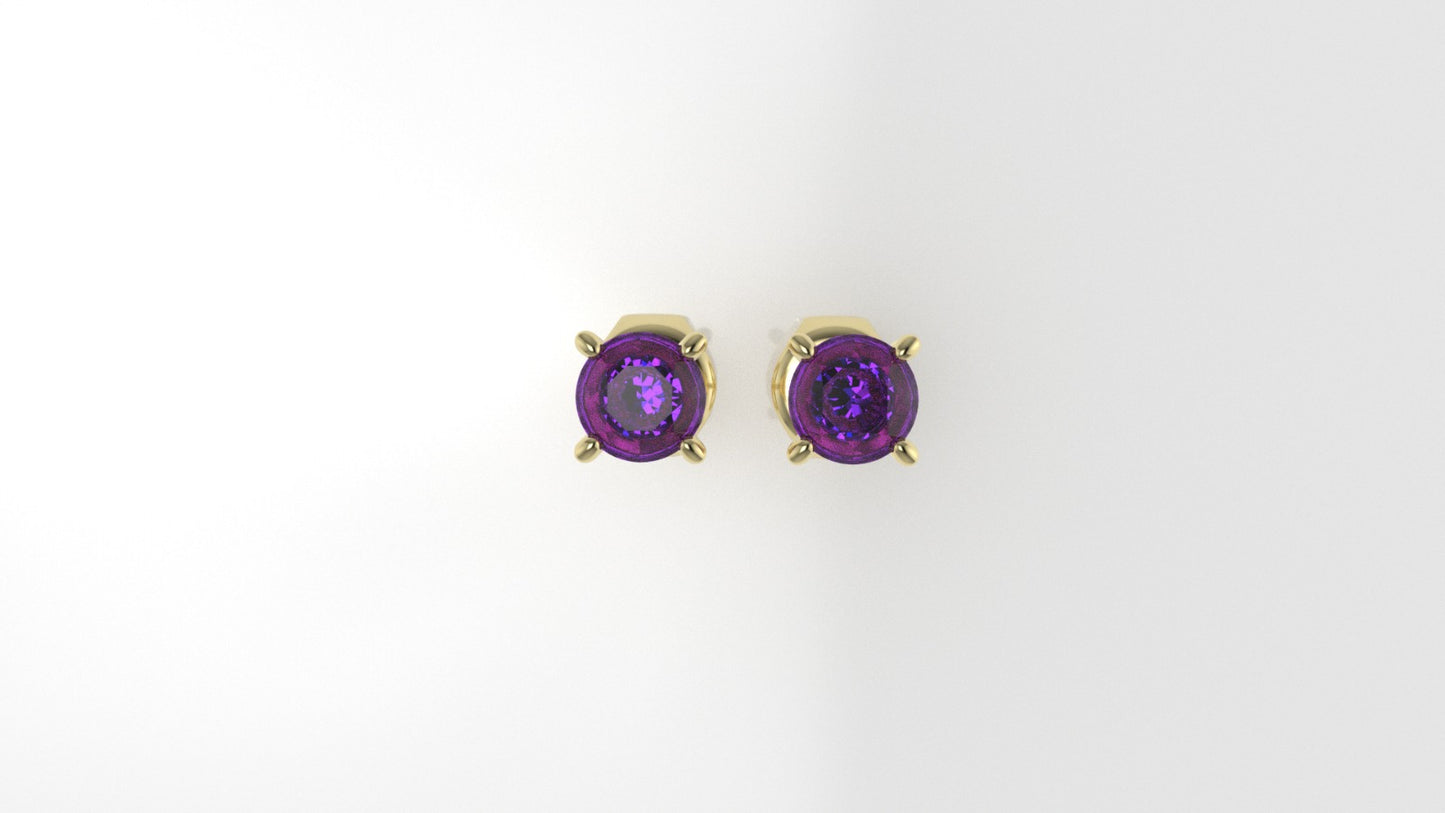 Gold Earrings with 2 AMETHYST, it is comfortable and elegant, "4 Prongs"