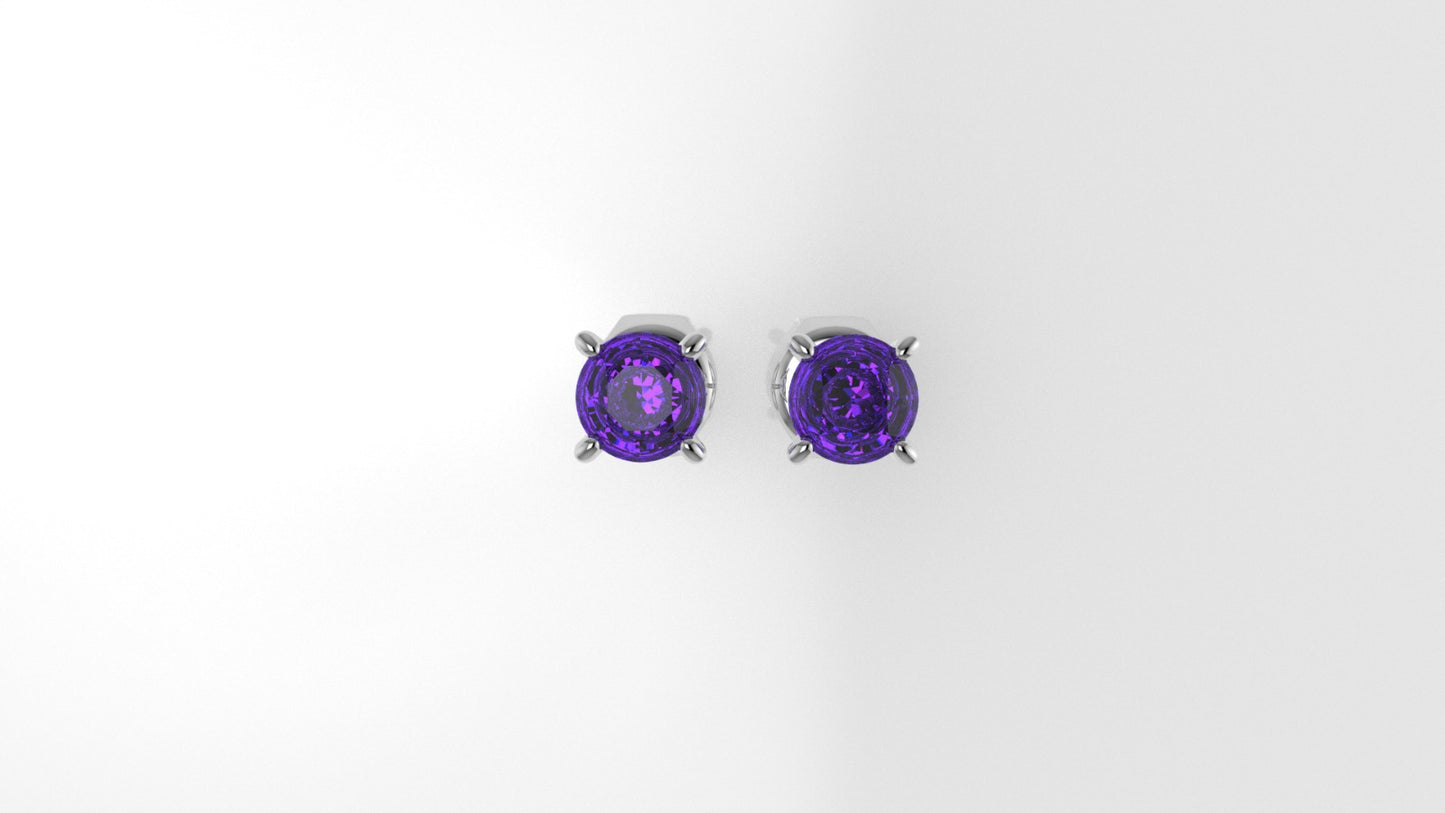 Gold Earrings with 2 AMETHYST, it is comfortable and elegant, "4 Prongs"