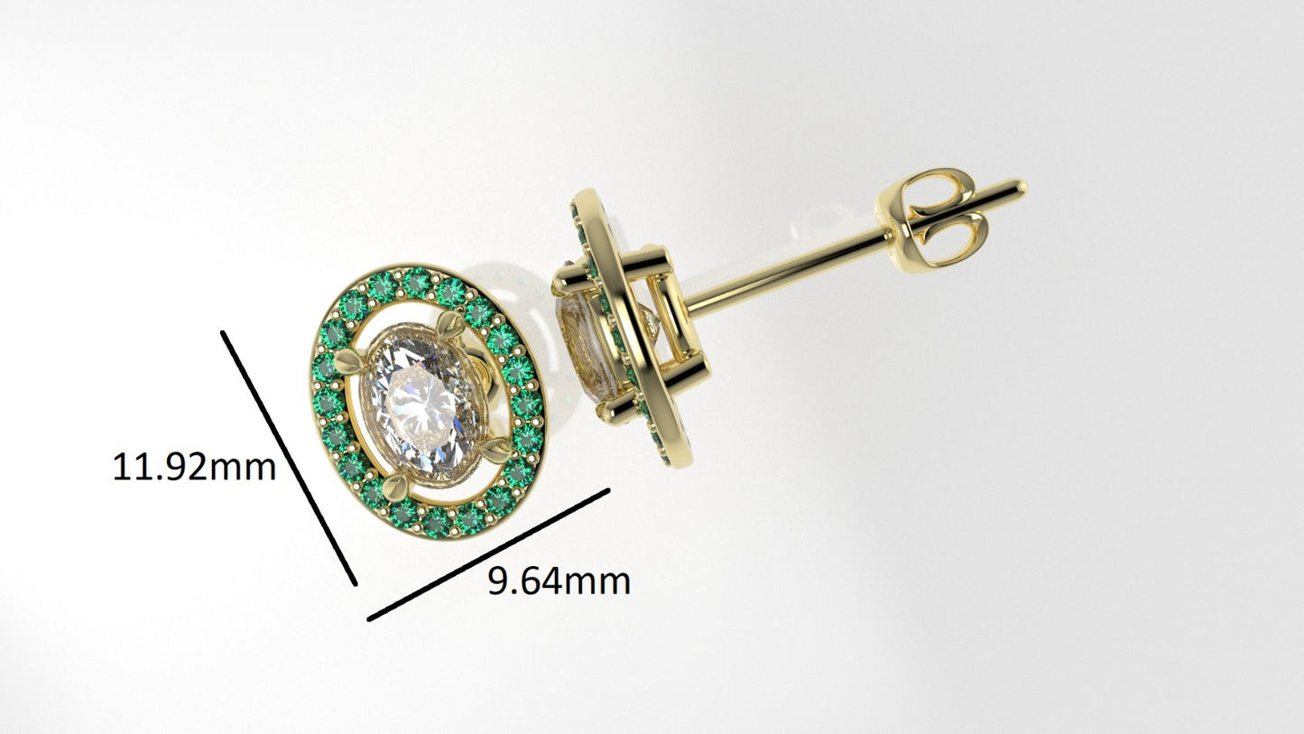 14k Push Back Earrings with 2 DIAMOND VS1 OVAL and 40 EMERALD