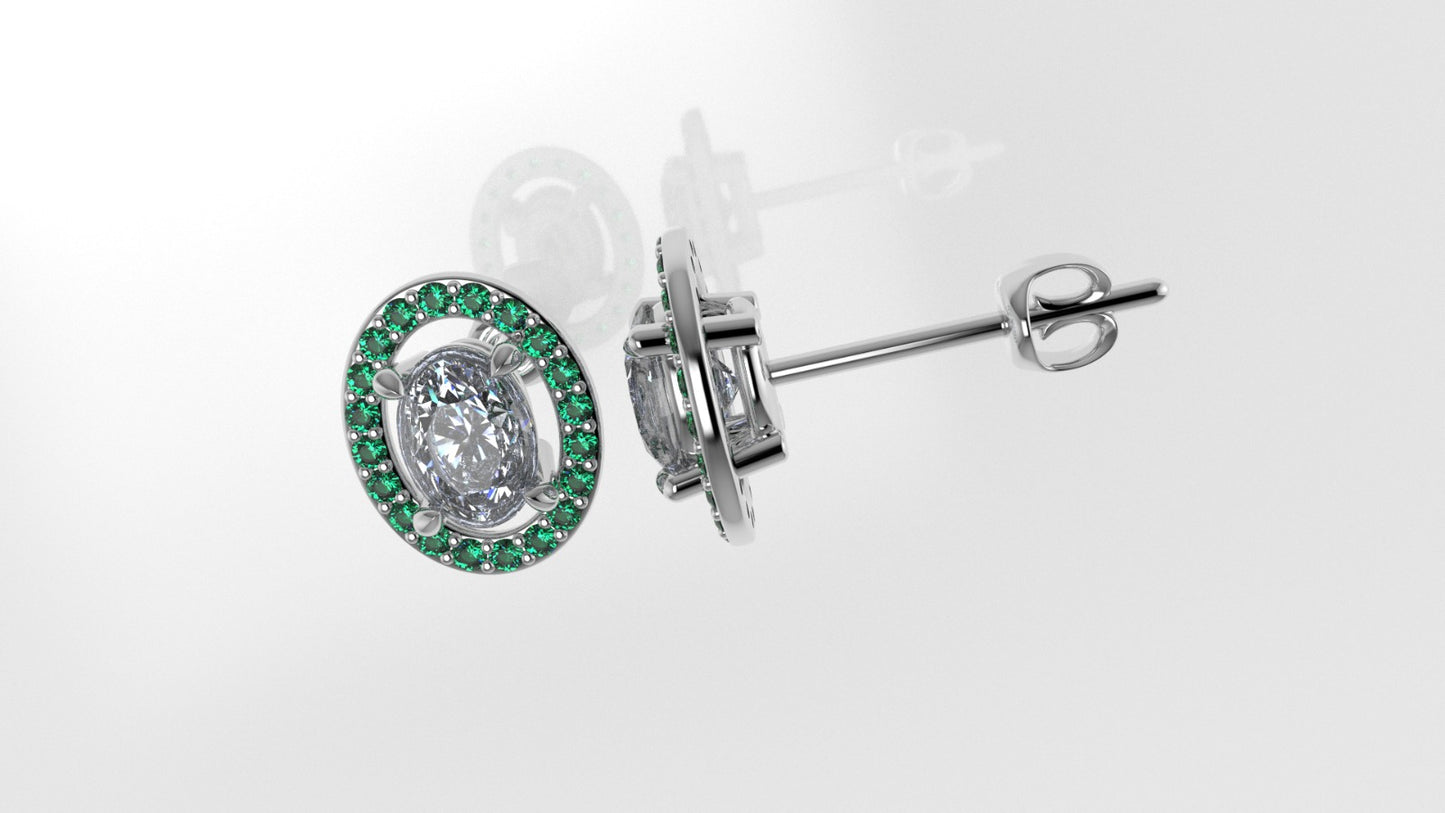14k Push Back Earrings with 2 DIAMOND VS1 OVAL and 40 EMERALD