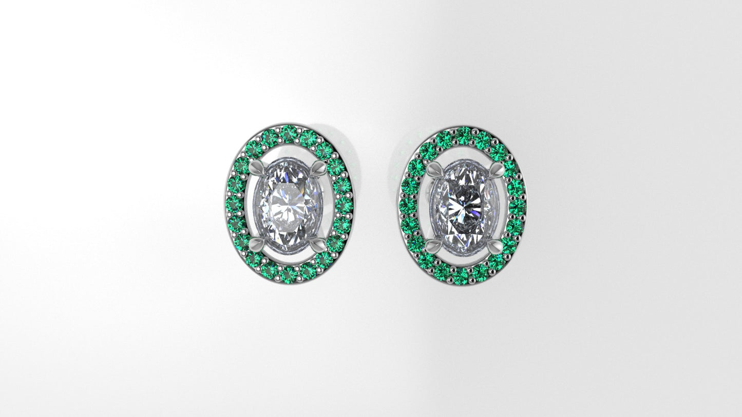 14k Push Back Earrings with 2 DIAMOND VS1 OVAL and 40 EMERALD