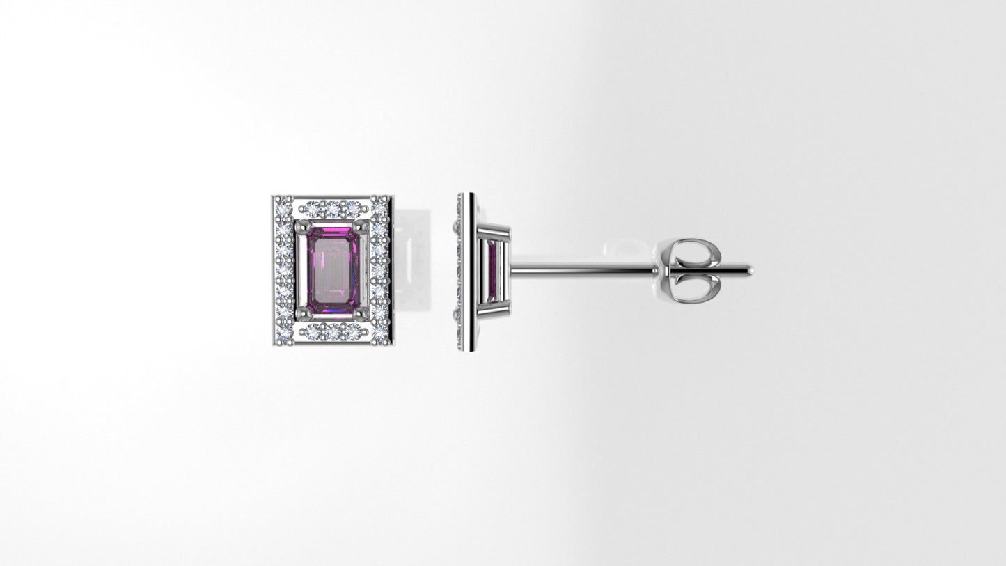 14k Gold Earrings with 2 TOURMALINE PINK GENUINE and 40 DIAMOND VS1