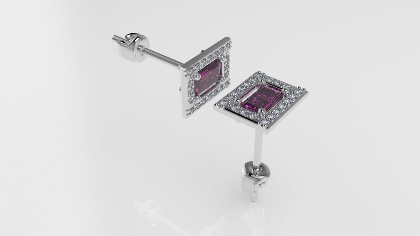 14k Gold Earrings with 2 TOURMALINE PINK GENUINE and 40 DIAMOND VS1