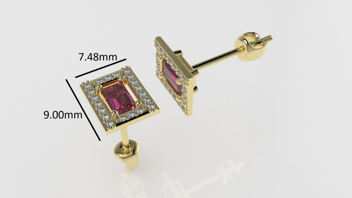 14k Gold Earrings with 2 TOURMALINE PINK GENUINE and 40 DIAMOND VS1
