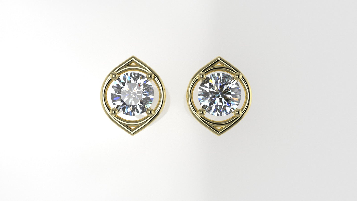 14k Push Back Earrings with 2 DIAMOND 6.5mm VS1 each, "stt 4 Prongs"