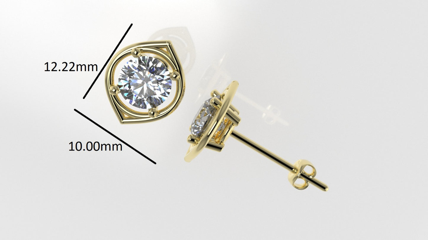 14k Push Back Earrings with 2 DIAMOND 6.5mm VS1 each, "stt 4 Prongs"