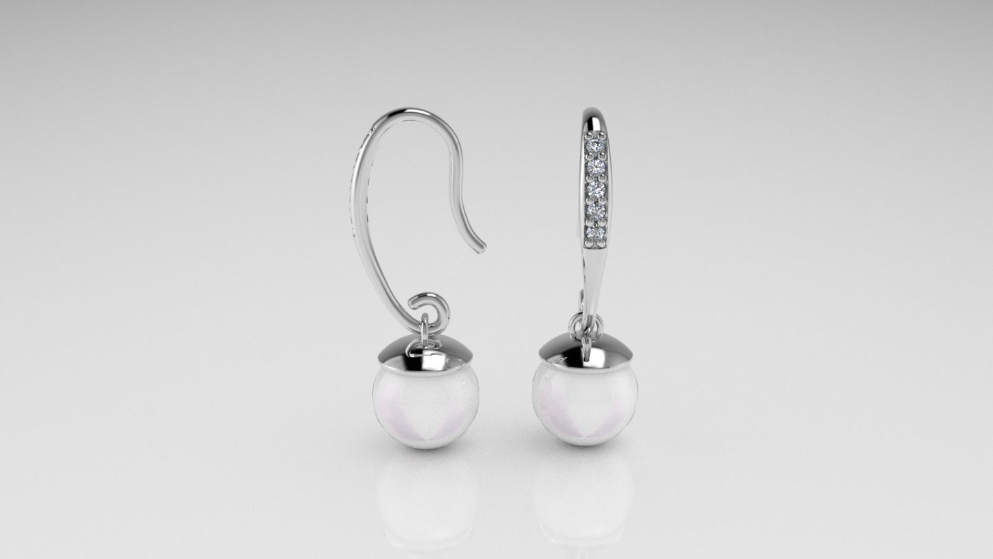 14k Earrings with 10 DIAMOND VS1 and 2 PEARL, stt Prongs