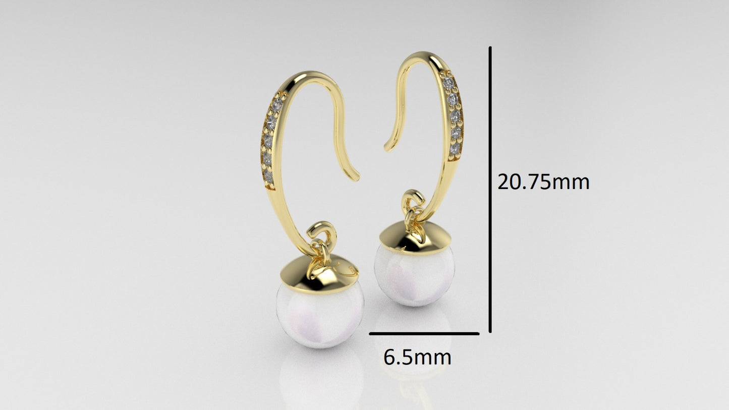 14k Earrings with 10 DIAMOND VS1 and 2 PEARL, stt Prongs