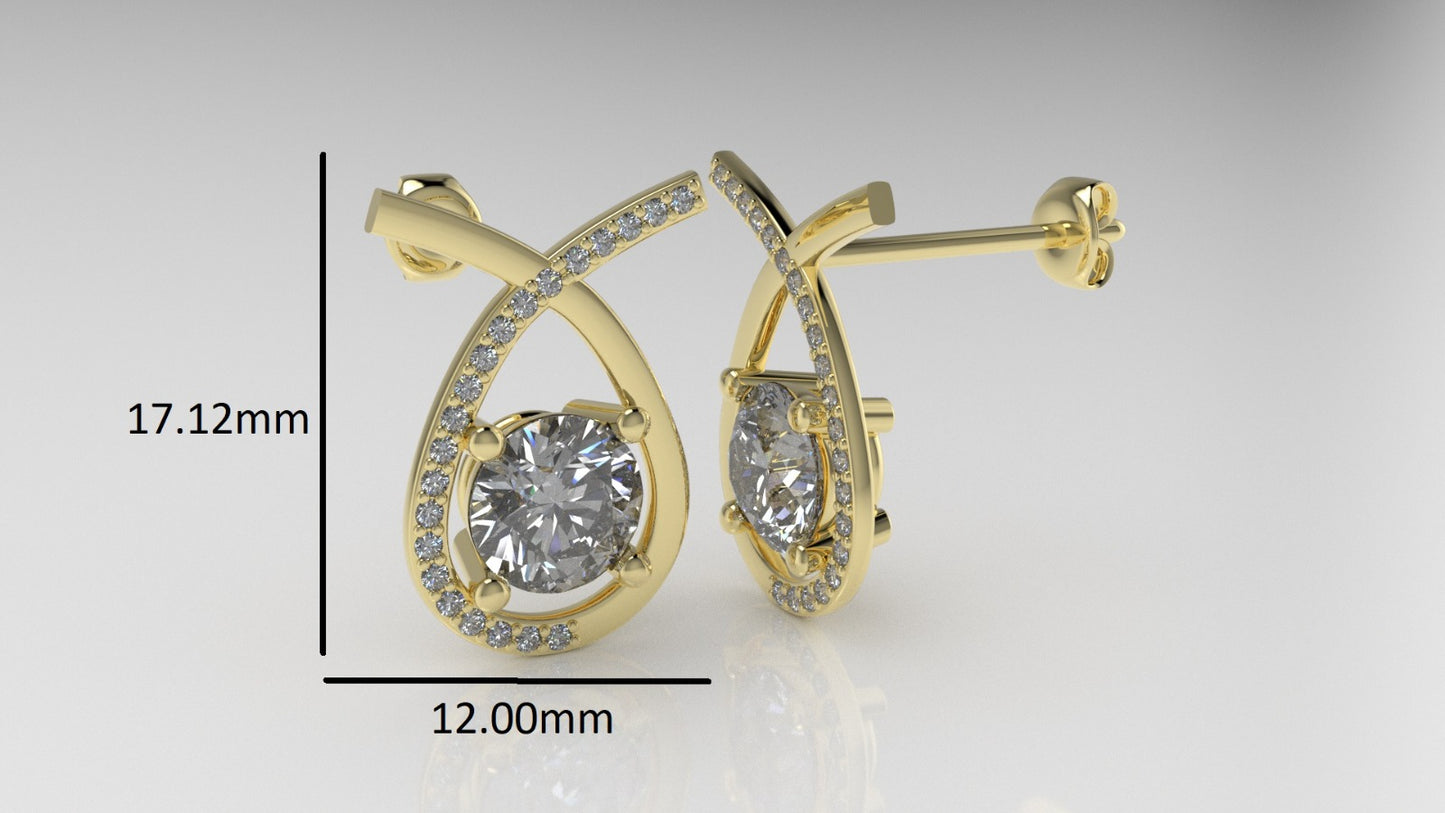 Gold Earrings with 44 DIAMOND VS1, stt Prongs