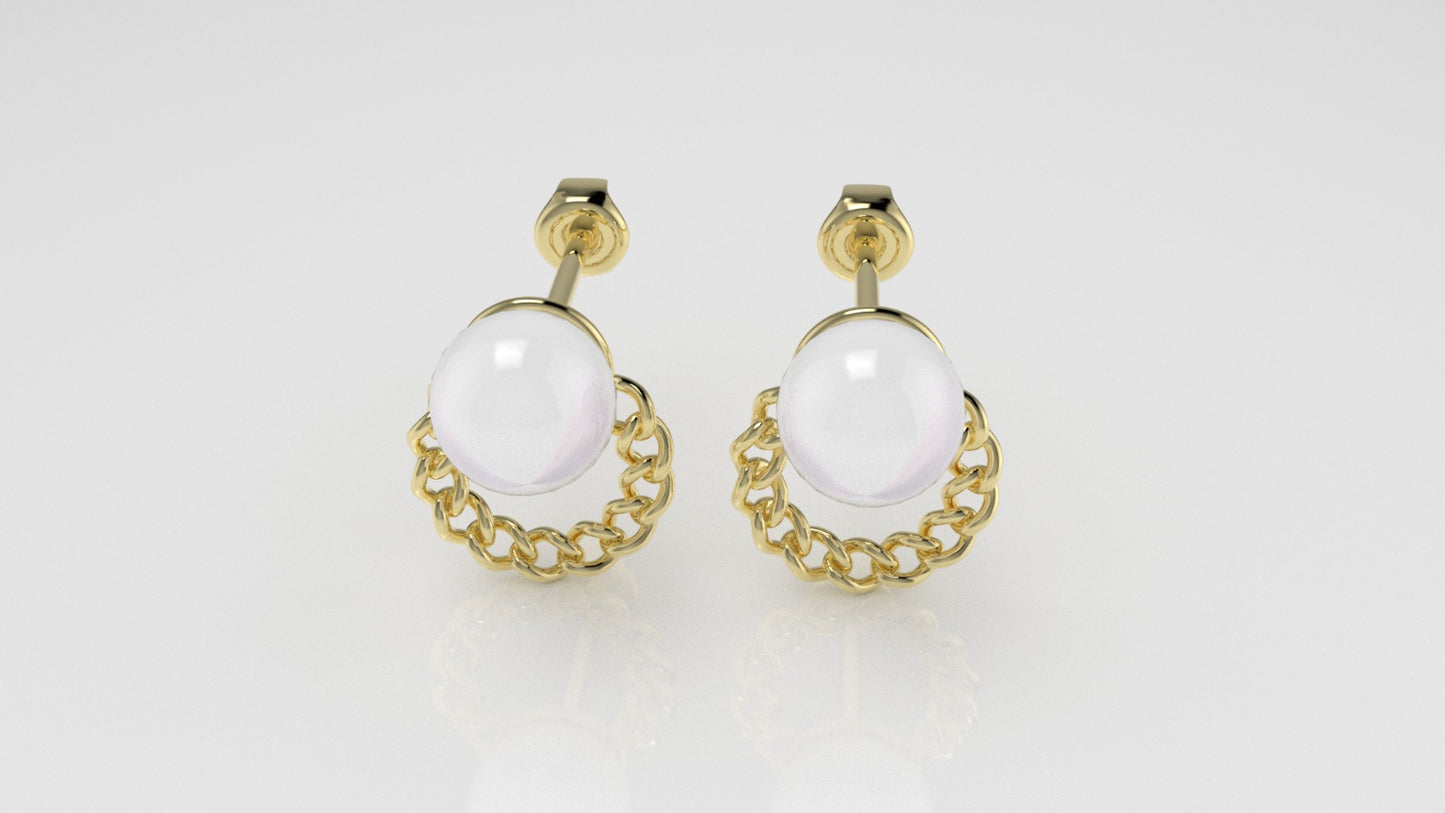 14k Yellow Gold Earrings with 2 PEARL of 6.5mm each