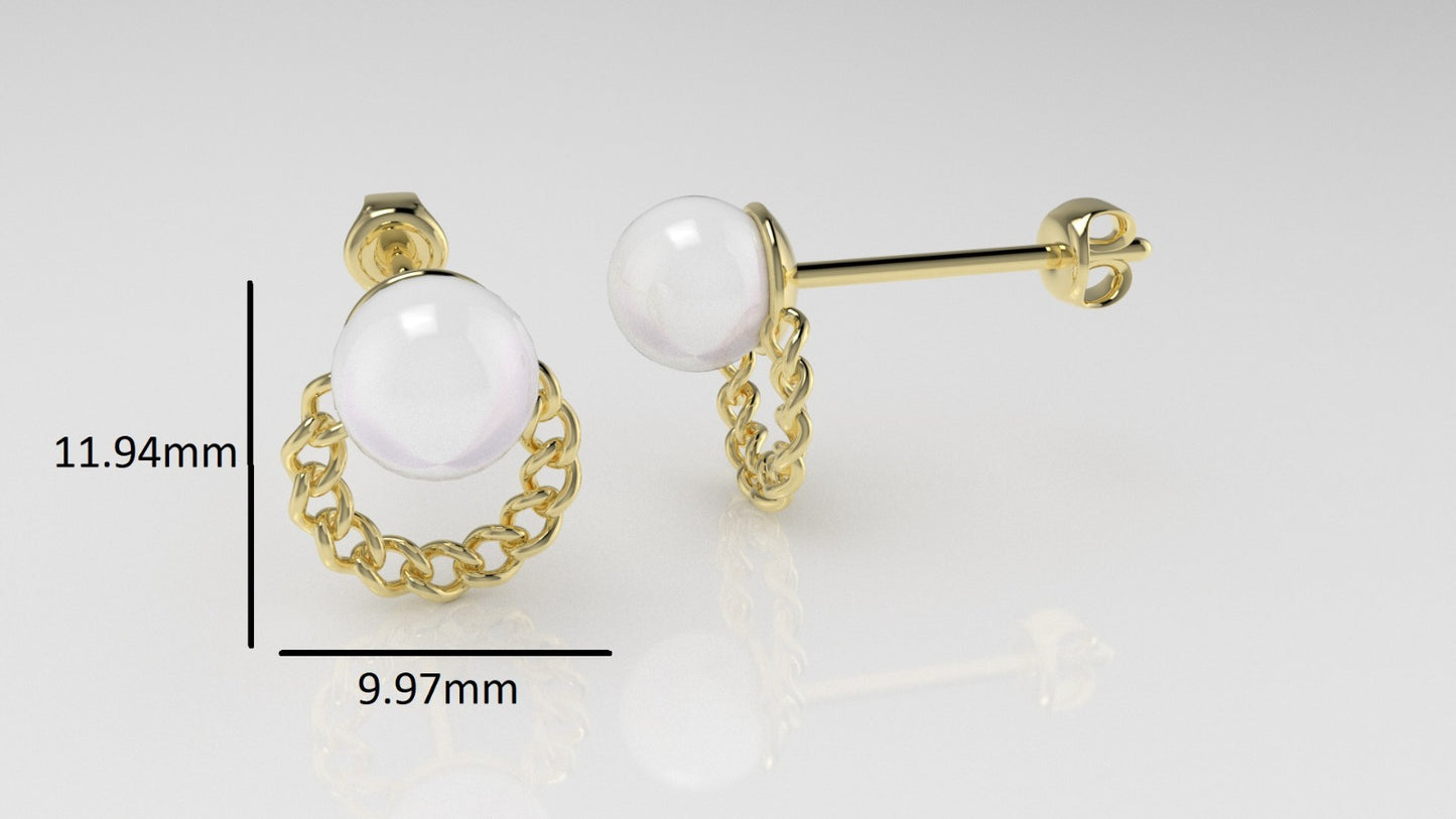 14k Yellow Gold Earrings with 2 PEARL of 6.5mm each
