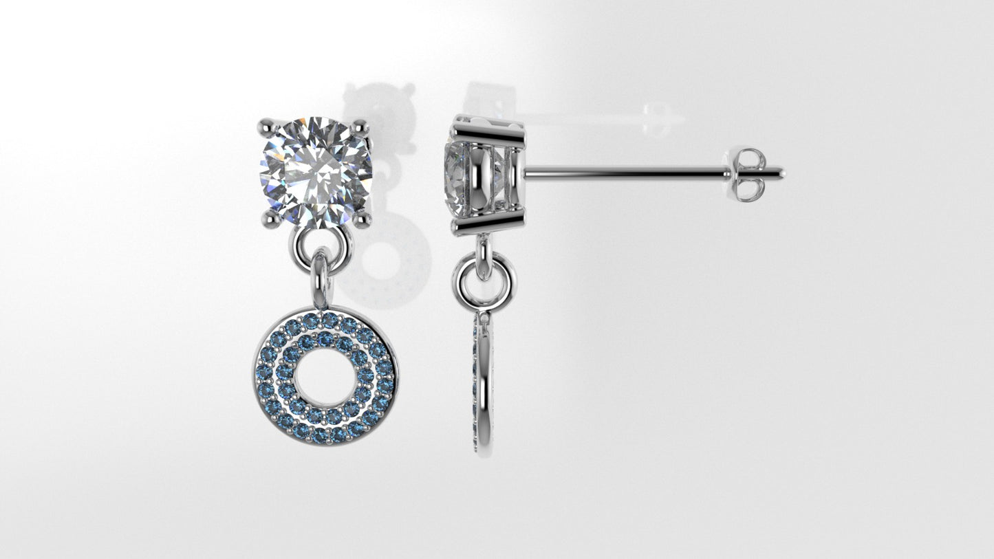 14K Push Back Earrings with 2 DIAMOND VS1 and 66 BLUE TOPAZ, "STT: Prongs"