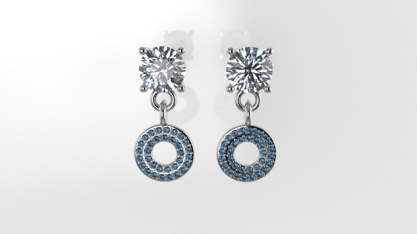 14K Push Back Earrings with 2 DIAMOND VS1 and 66 BLUE TOPAZ, "STT: Prongs"