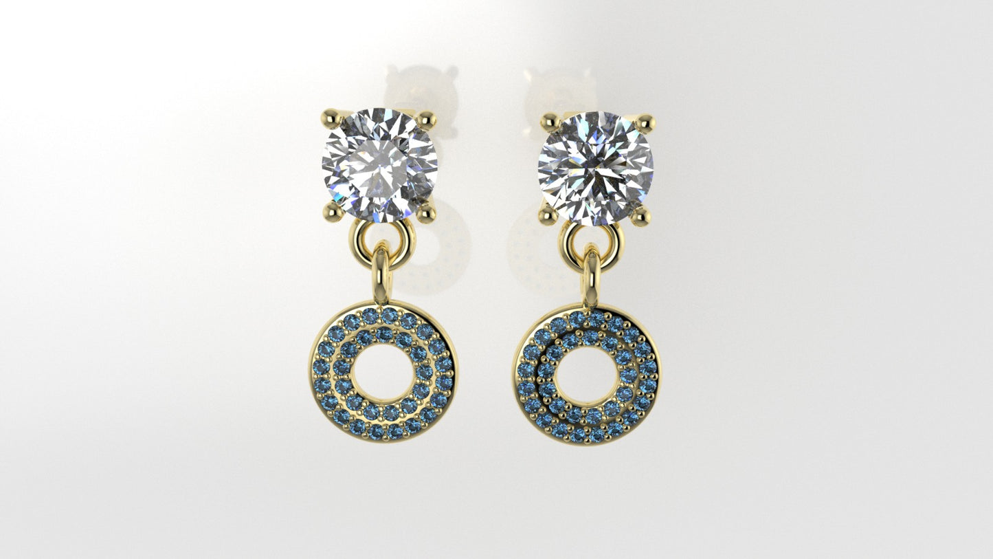 14K Push Back Earrings with 2 DIAMOND VS1 and 66 BLUE TOPAZ, "STT: Prongs"
