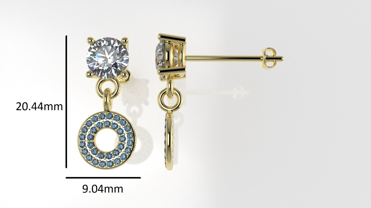 14K Push Back Earrings with 2 DIAMOND VS1 and 66 BLUE TOPAZ, "STT: Prongs"