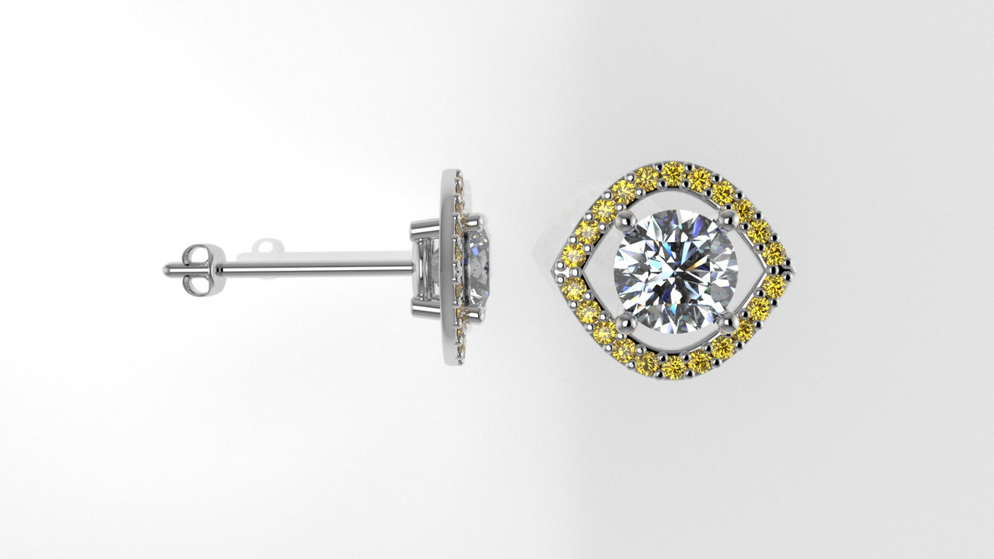 GOLD Earrings with 2 DIAMOND 6.5mm VS1 each and 44 YELLOW TOPAZ 1.3mm each, stt "PRONGS"