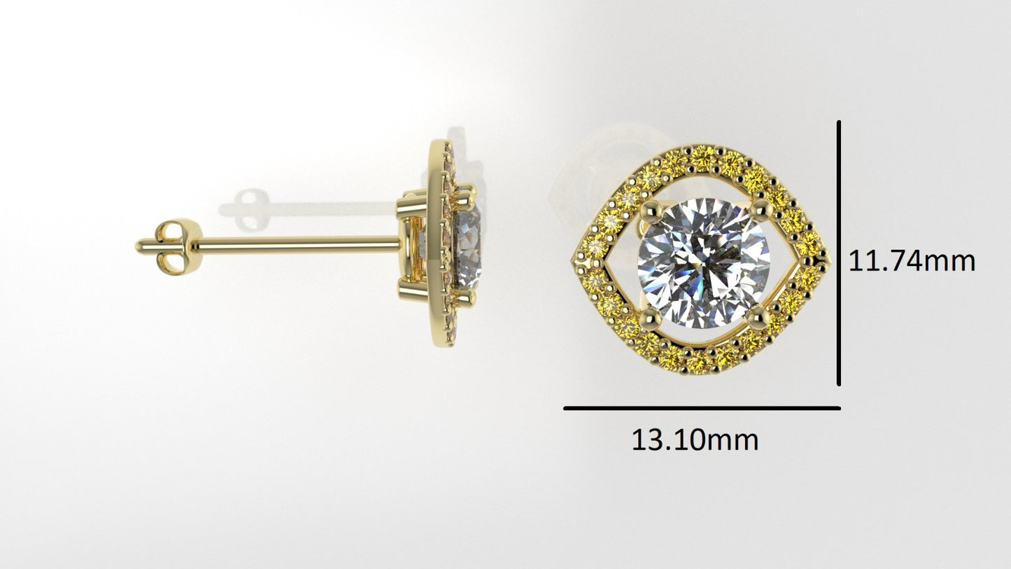 GOLD Earrings with 2 DIAMOND 6.5mm VS1 each and 44 YELLOW TOPAZ 1.3mm each, stt "PRONGS"