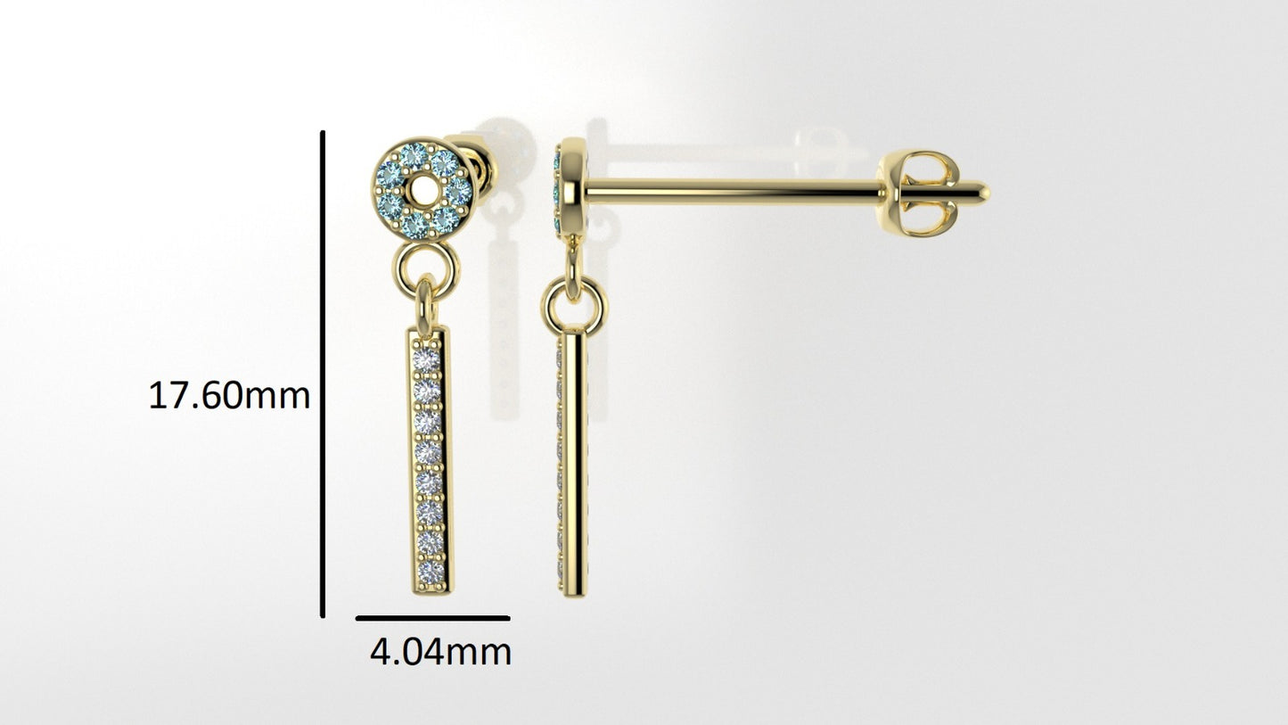 14k Yellow Gold Earrings with 16 DIAMOND VS1 and 14 AQUAMARINE, stt"Prong"