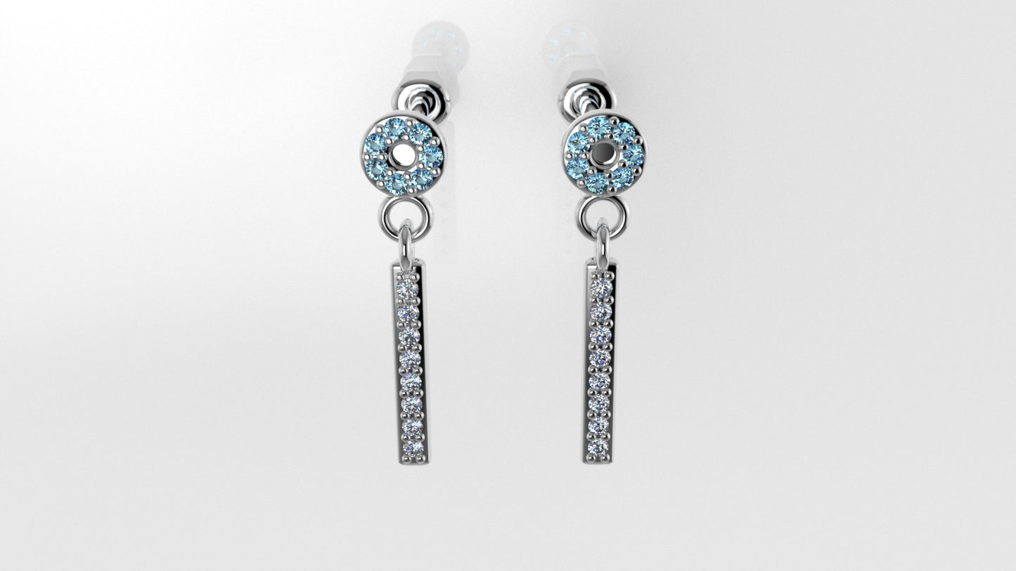 14k Yellow Gold Earrings with 16 DIAMOND VS1 and 14 AQUAMARINE, stt"Prong"