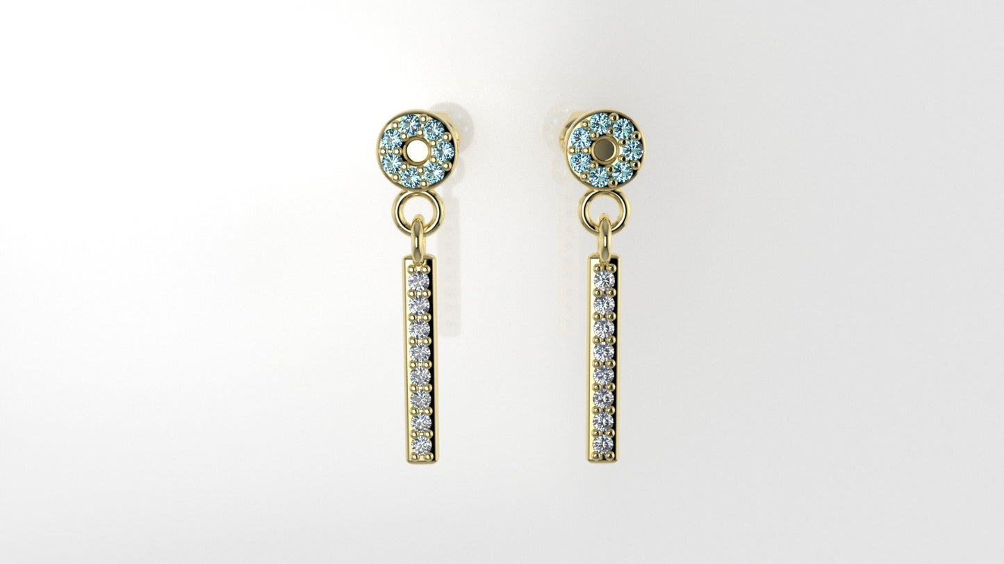 14k Yellow Gold Earrings with 16 DIAMOND VS1 and 14 AQUAMARINE, stt"Prong"