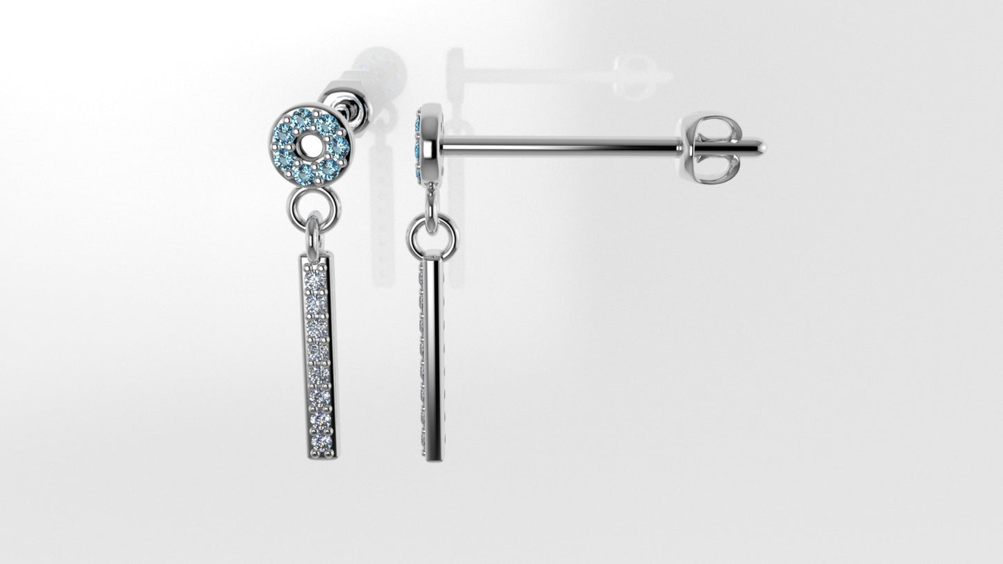 14k Yellow Gold Earrings with 16 DIAMOND VS1 and 14 AQUAMARINE, stt"Prong"