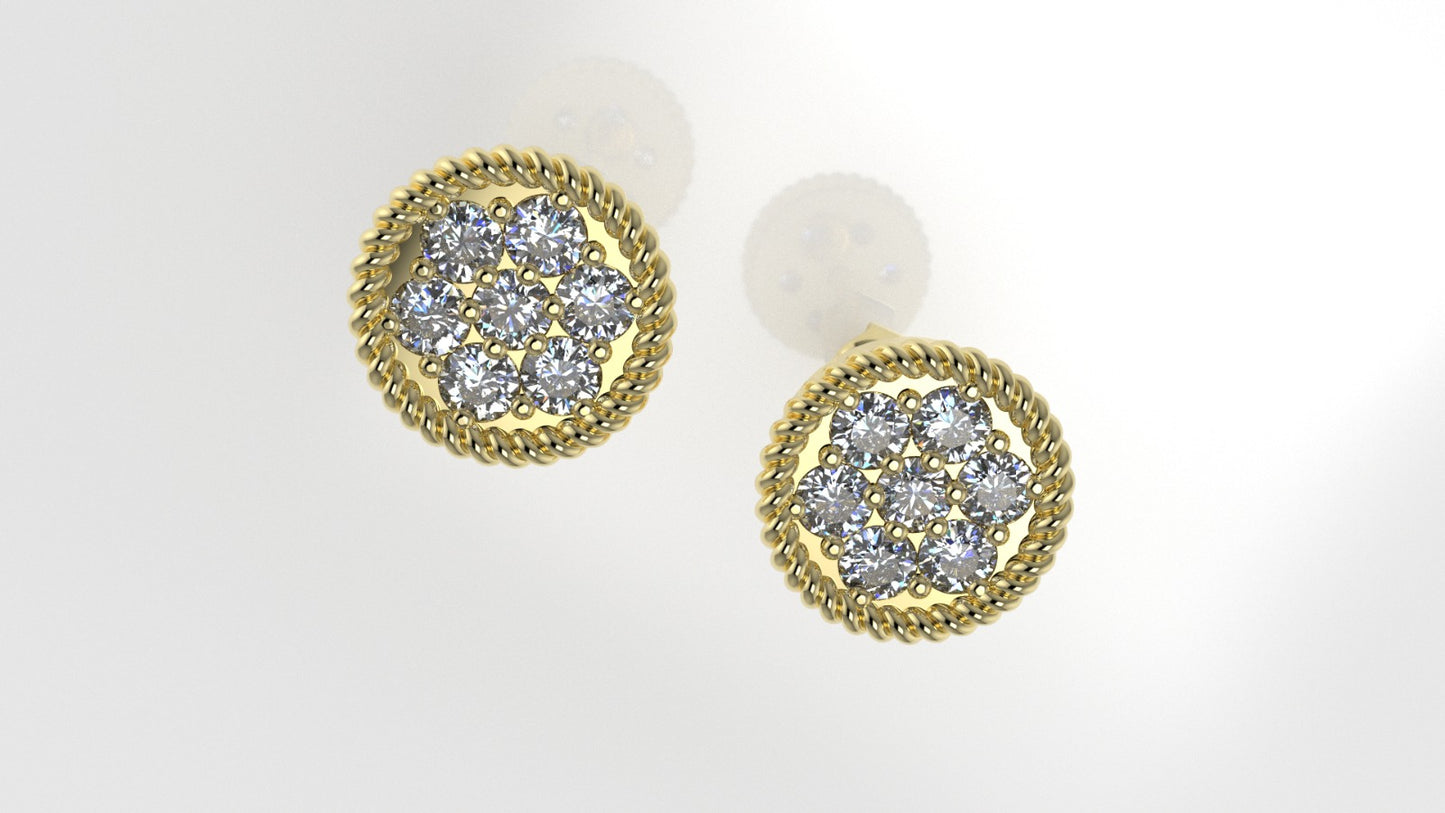 Yellow Gold Earrings with 14 DIAMOND VS1, "Stt 4 Prongs and Twisted Rope"