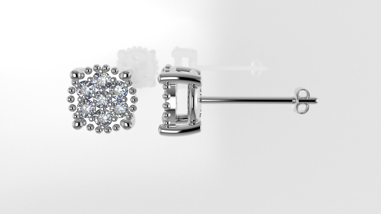 Gold Earrings with 14 DIAMOND 2.30mm VS1 each, "stt prongs"