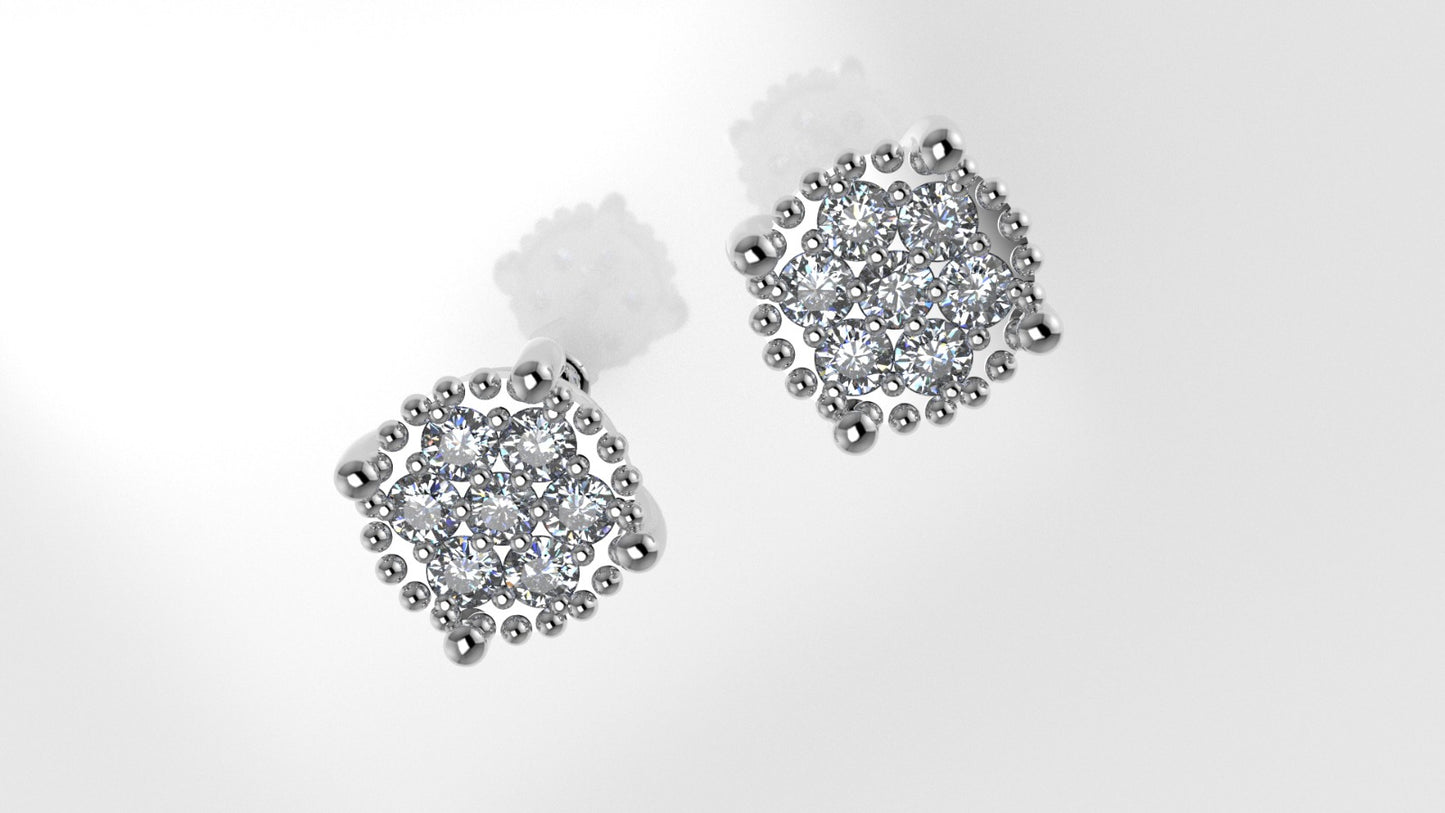 Gold Earrings with 14 DIAMOND 2.30mm VS1 each, "stt prongs"