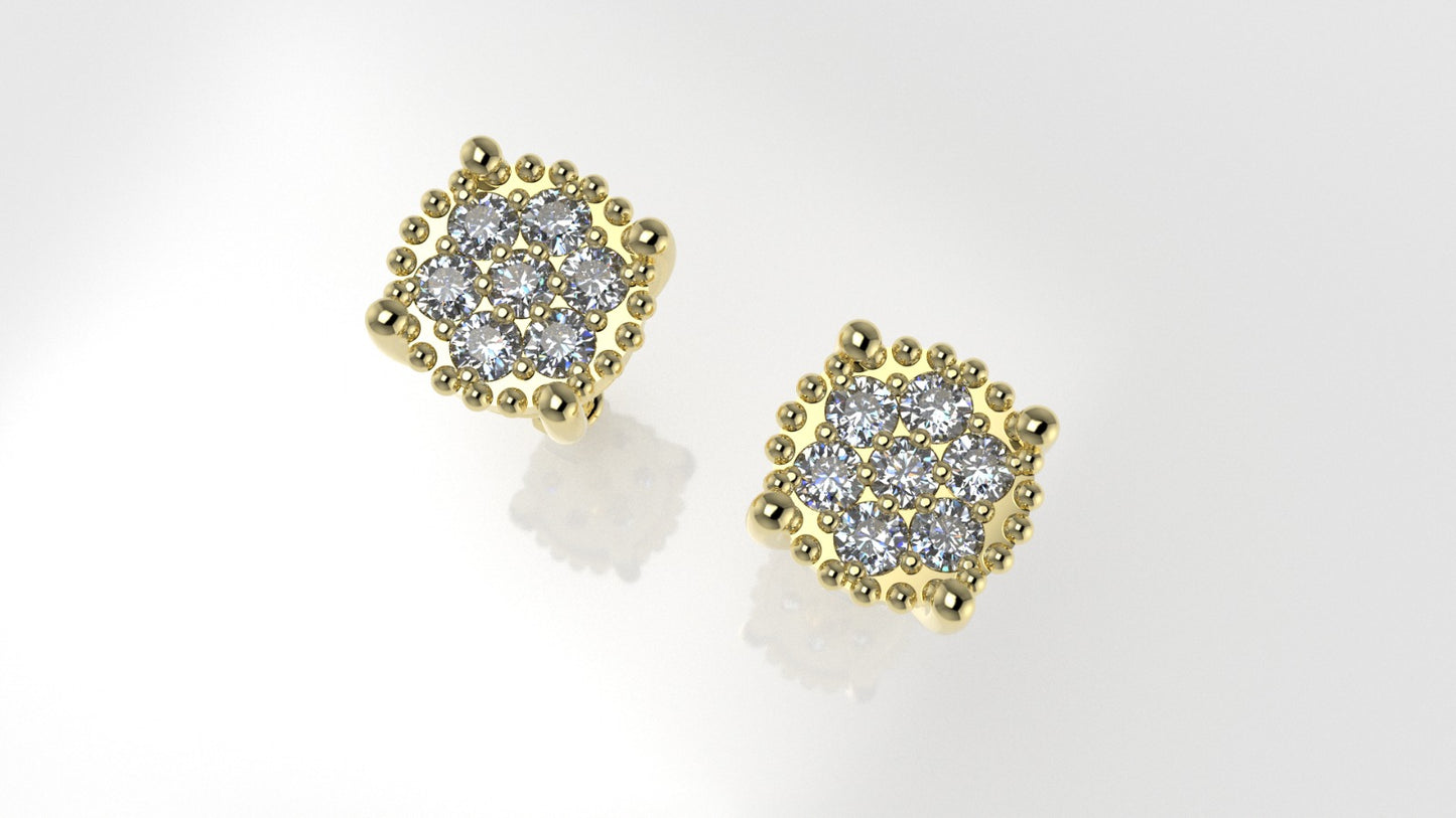 Gold Earrings with 14 DIAMOND 2.30mm VS1 each, "stt prongs"