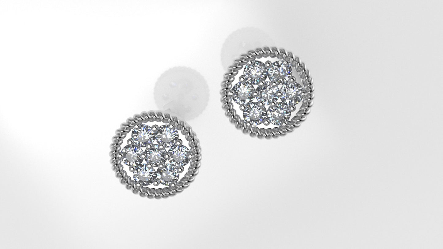Yellow Gold Earrings with 14 DIAMOND VS1, "Stt 4 Prongs and Twisted Rope"