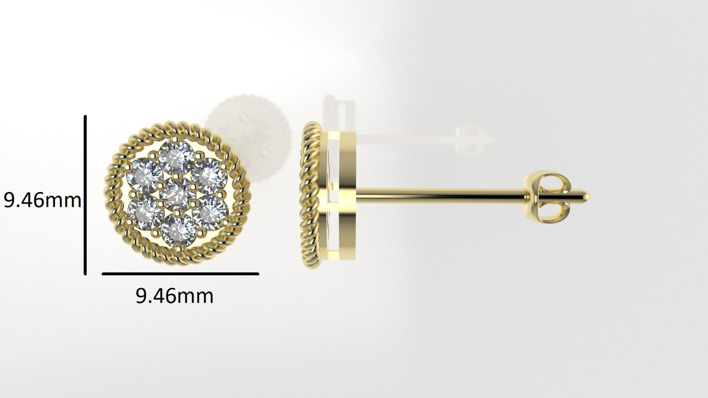 Yellow Gold Earrings with 14 DIAMOND VS1, "Stt 4 Prongs and Twisted Rope"