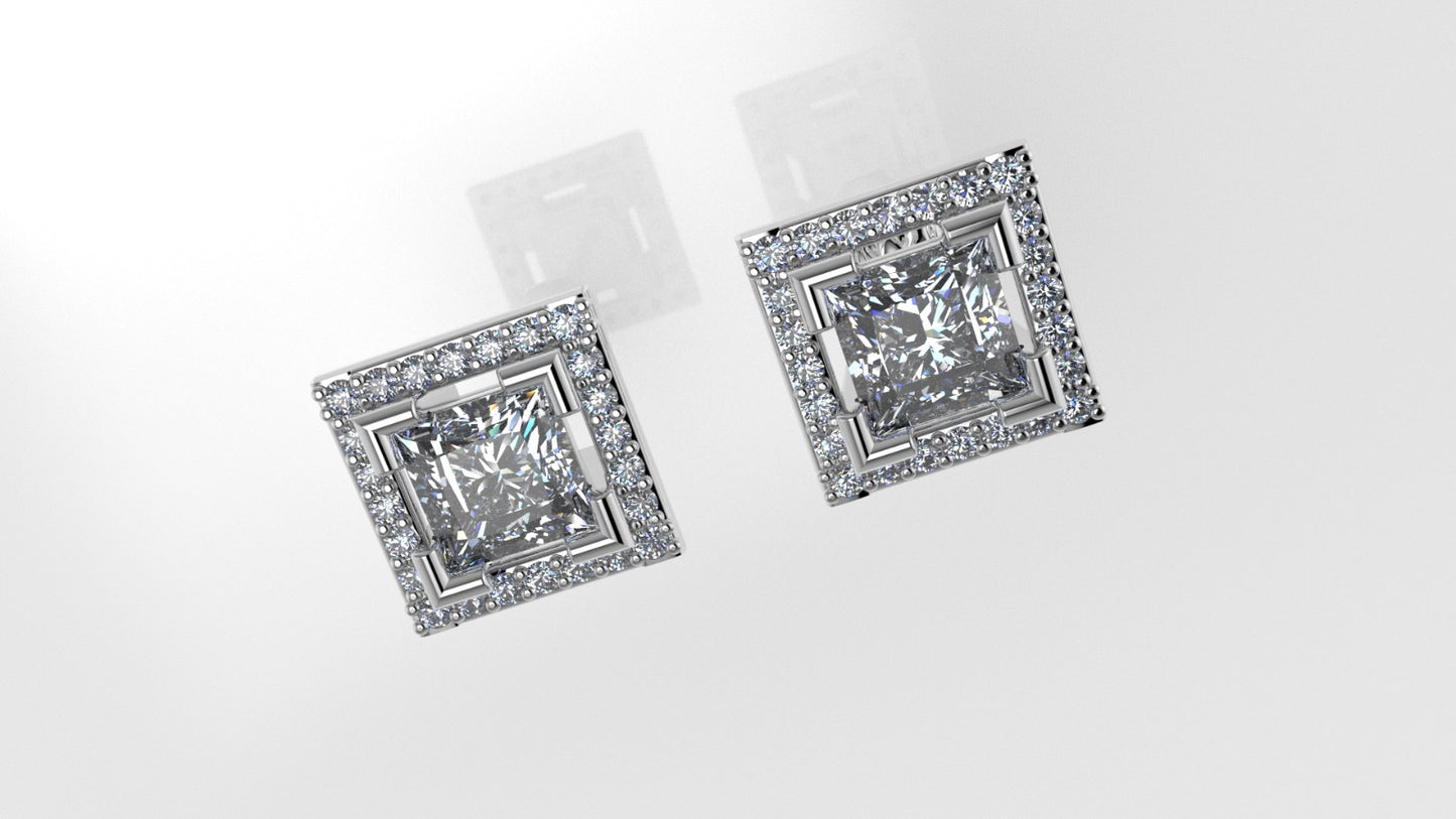 14k Push Back Earrings with 50 DIAMOND VS1, "Cut Princess and Stt: Prong"