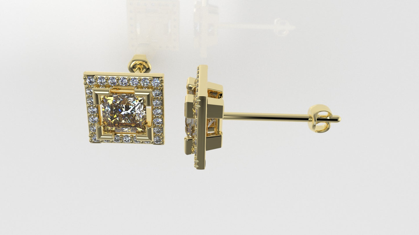 14k Push Back Earrings with 50 DIAMOND VS1, "Cut Princess and Stt: Prong"