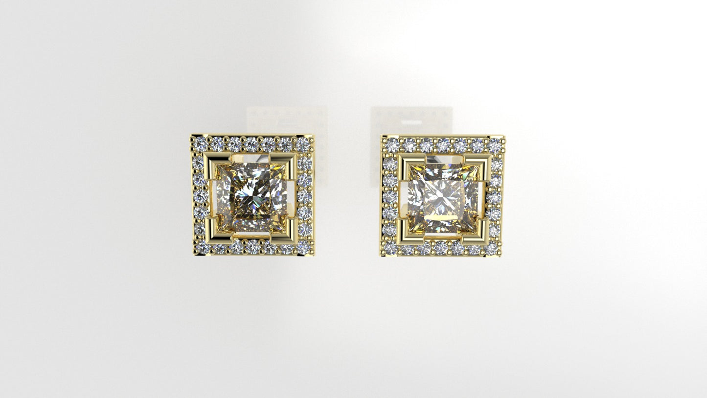 14k Push Back Earrings with 50 DIAMOND VS1, "Cut Princess and Stt: Prong"