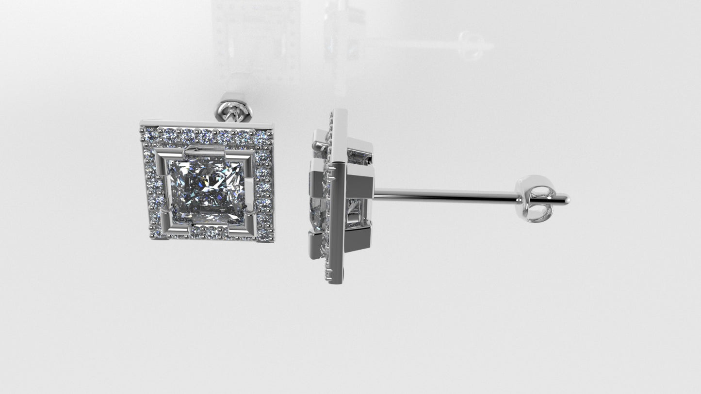 14k Push Back Earrings with 50 DIAMOND VS1, "Cut Princess and Stt: Prong"