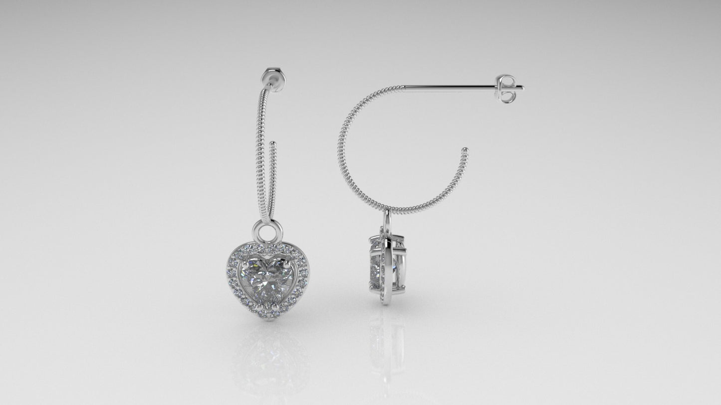 14k Gold Push Back Earrings with 42 DIAMOND VS1, "Stone Heart and Round" "Stt: Prongs"